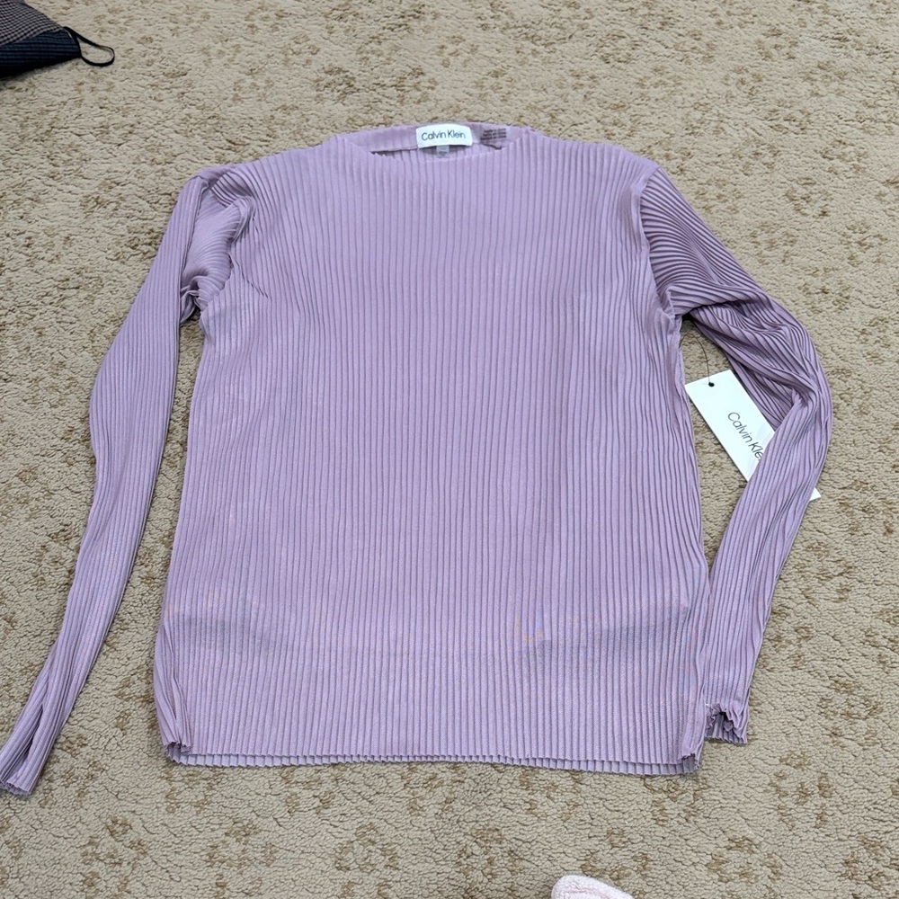 Calvin Klein Women's Lavender Ribbed Long Sleeve Top with Tank Underneath